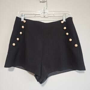 Belle Sky Shorts Womens 8 Black High Rise Gold Button Preppy Nautical Chic NWT